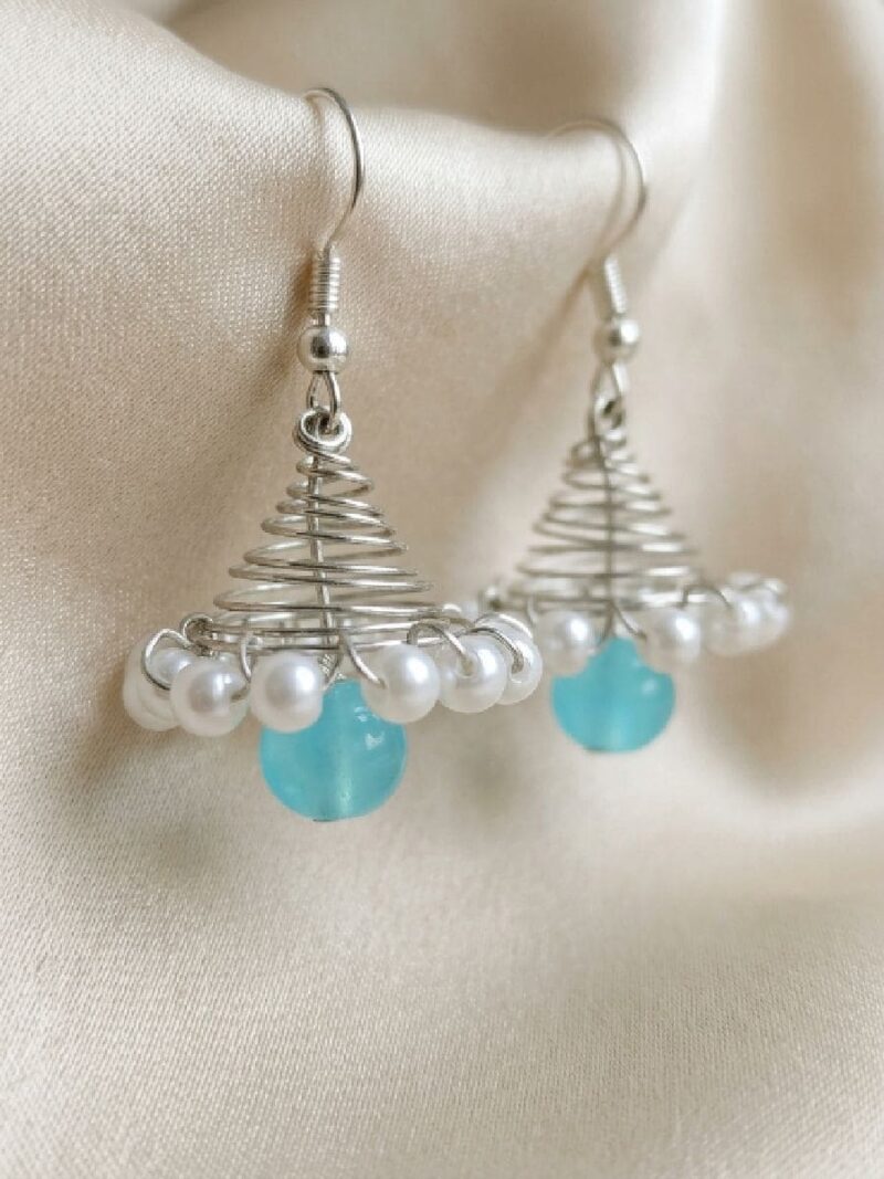 Women's Pearl Jhumka Earrings - Skyblue