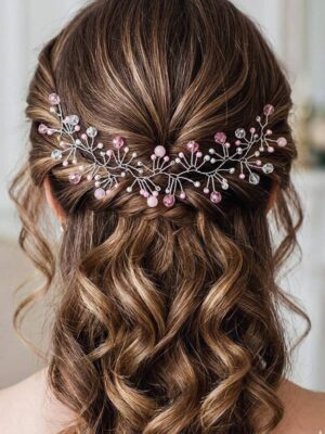 Women's Crystal Beaded Bridal Hair Vine - Pink