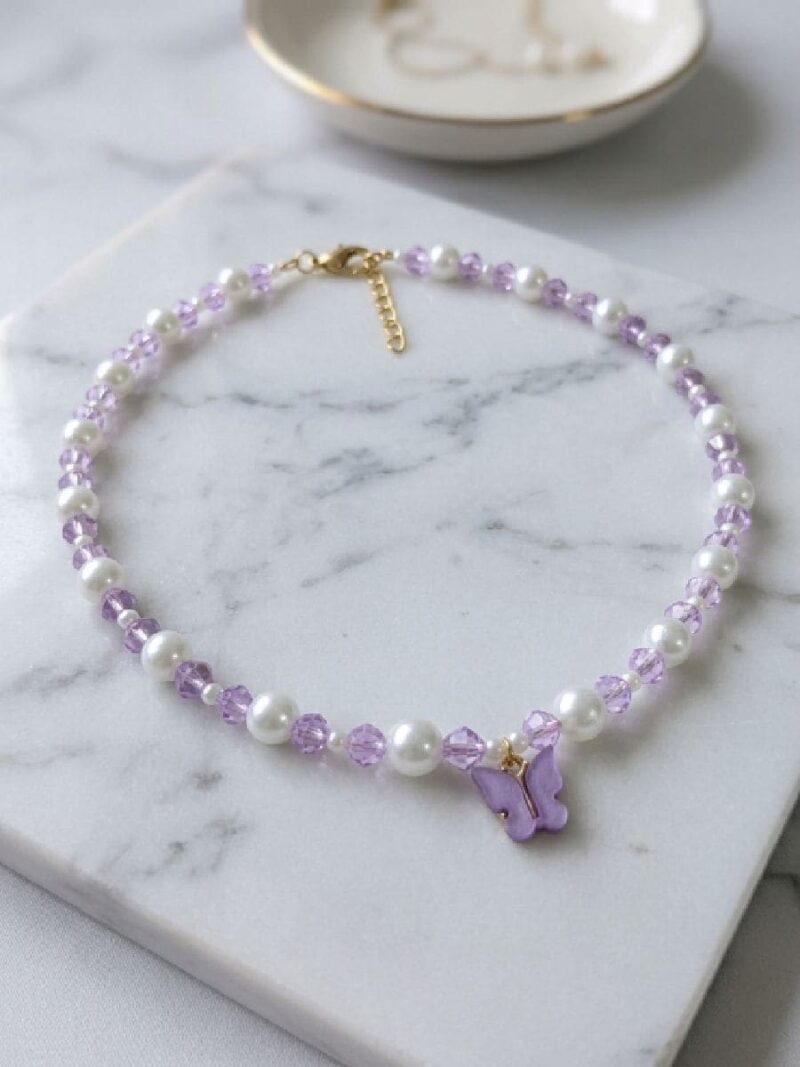 Women's Pearl Crystal Princess Necklace - Purple