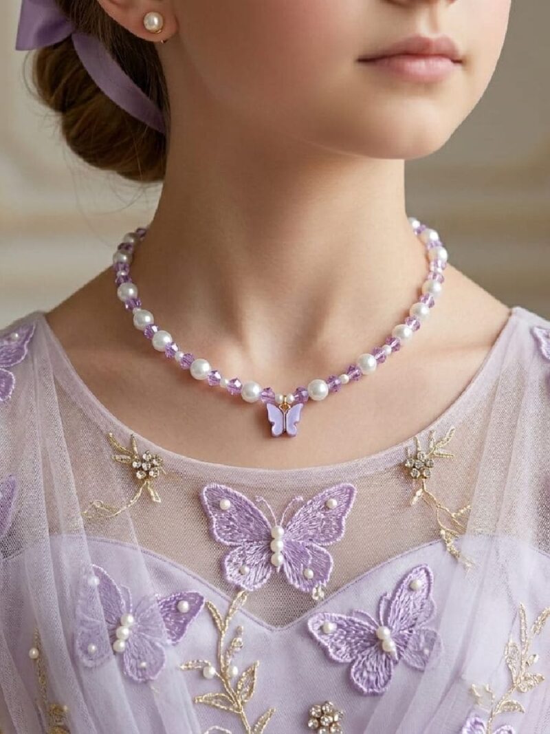 WJ-WP-NK01-PP-01 Women's Pearl Crystal Princess Necklace - Purple