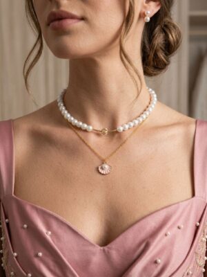 Women's Pearl Choker Layered Necklace - White