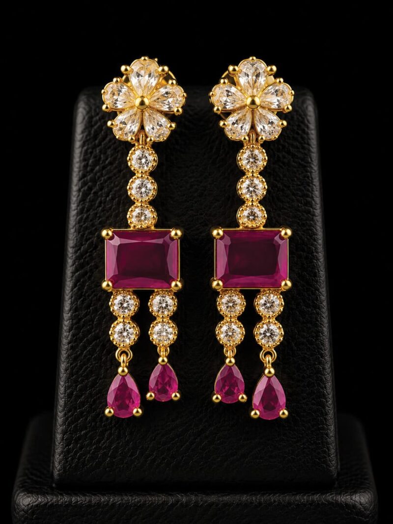 Women's Gold-Plated Floral Ruby Stone Necklace