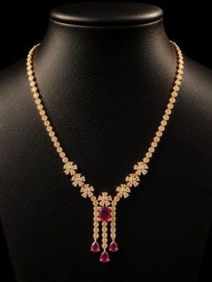 Women's Gold-Plated Floral Ruby Stone Necklace