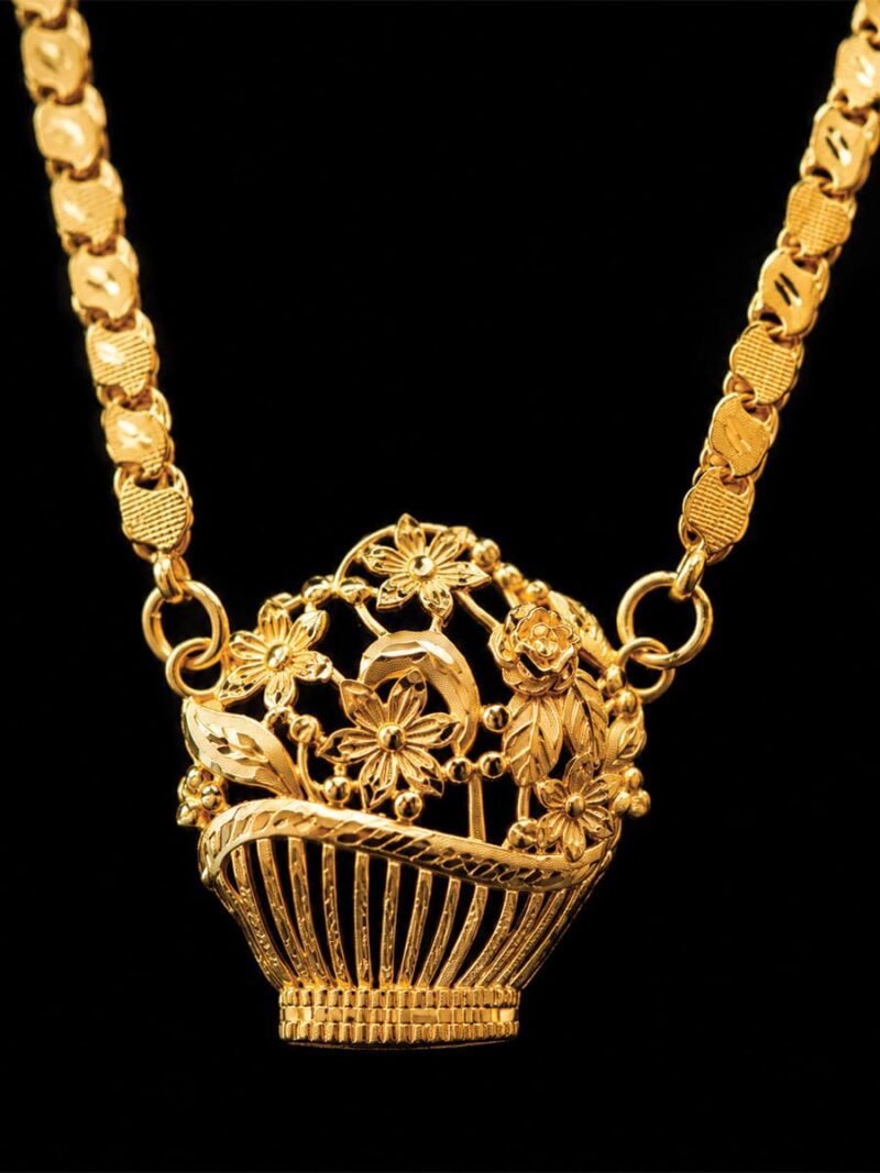 Women's Matte Finish Basket Pendant Necklace