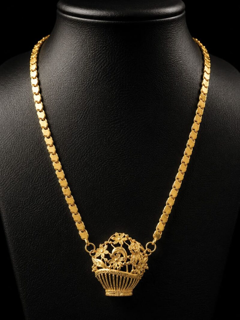 Women's Matte Finish Basket Pendant Necklace