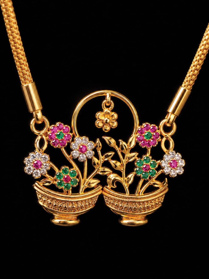 Women's Gold-Tone Floral Basket Pendant Necklace
