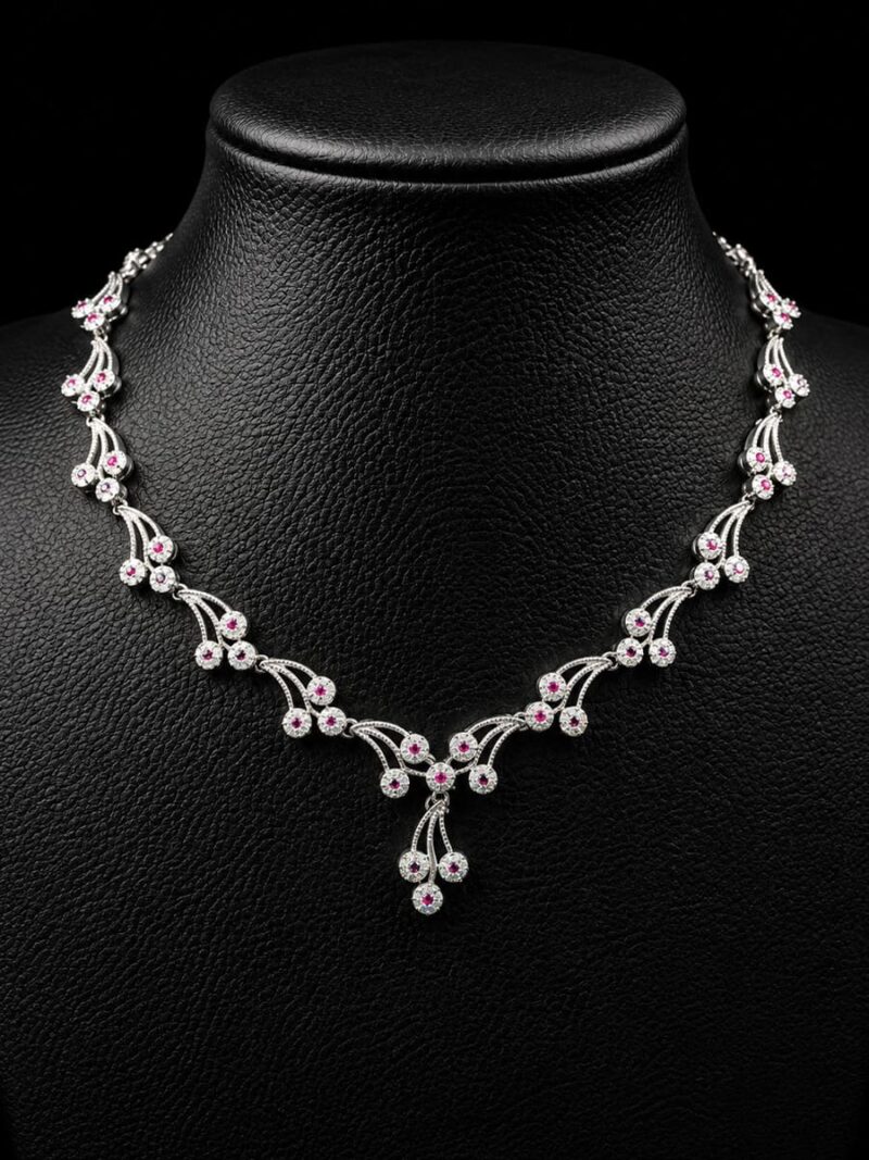 WJ-WP-SK-1-08-f Women's Silver-Tone CZ Floral Vine Necklace