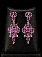 WJ-WP-SK-4-03-b.. Women's Silver-Toned Ruby Pink Stone Bridal Necklace Set