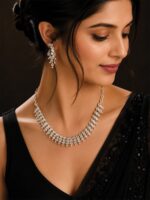 Women's Silver-Toned Crystal Stone Bridal Necklace Set