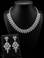 Women's Silver-Toned Crystal Stone Bridal Necklace Set