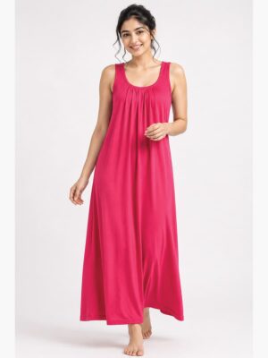 Women's Full-Length Cotton Slip Nightdress – Raspberry