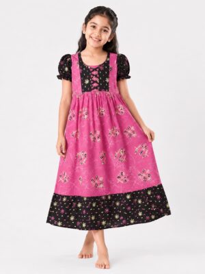 Girls Cotton Frock Nighty - Pink