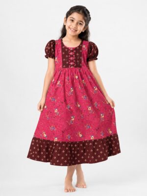 Girls Cotton Frock Nighty - Terracotta