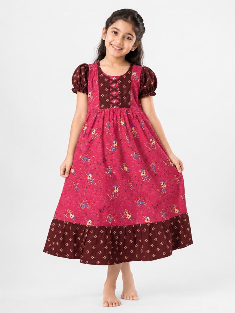 K-NY-412-11-TC-6-7Y-F Girls Cotton Frock Nighty - Terracotta
