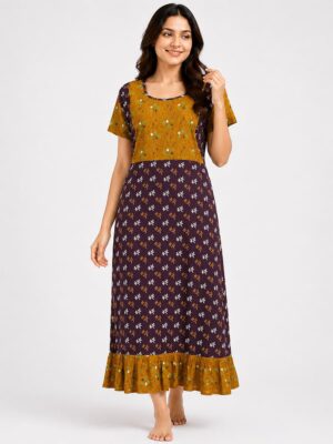 Women's Cotton Feeding Frock Nighty- Burgundy