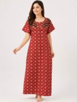 W-NY-397-03-RD-XXL-F ajrakh cotton nighty