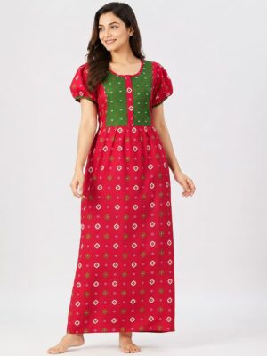 Women's Cotton Full Length Frock Nighty With Zip - Rose Pink