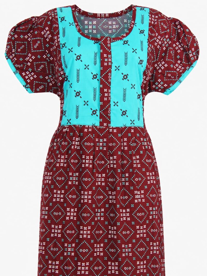 Women's Cotton Full Length Frock Nighty With Zip - Maroon