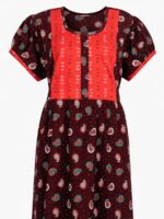 W-NY-399-12-BU-XXL-b. Women's Cotton Full Length Frock Nighty With Zip - Burgundy