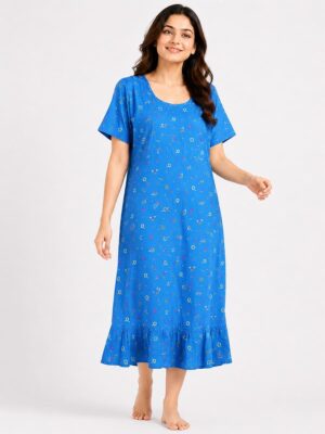 Women's Cotton Feeding Frock Nighty - Blue