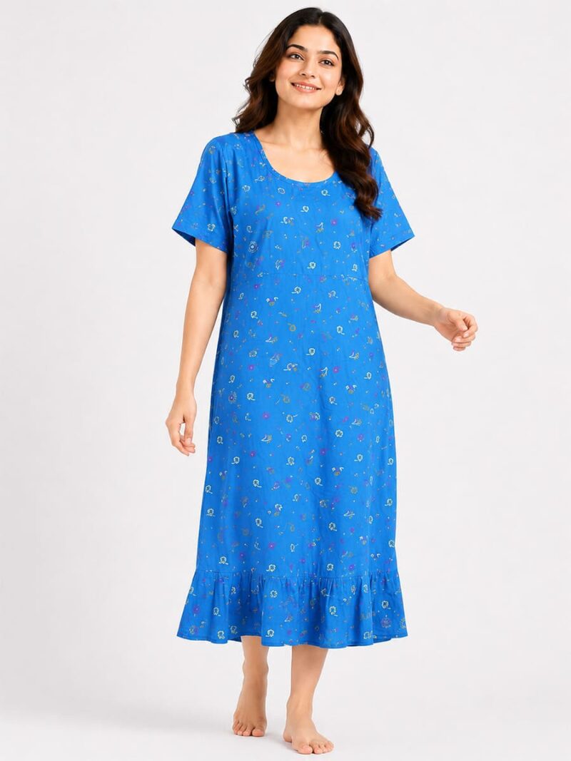 W-NY-400-05-BL-XXL-f Women's Cotton Feeding Frock Nighty - Blue