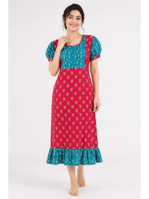Women's Cotton Feeding Frock Nighty - Raspberry