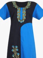 Women's Cotton Embroidery Stone Work Nighty -Navy Blue