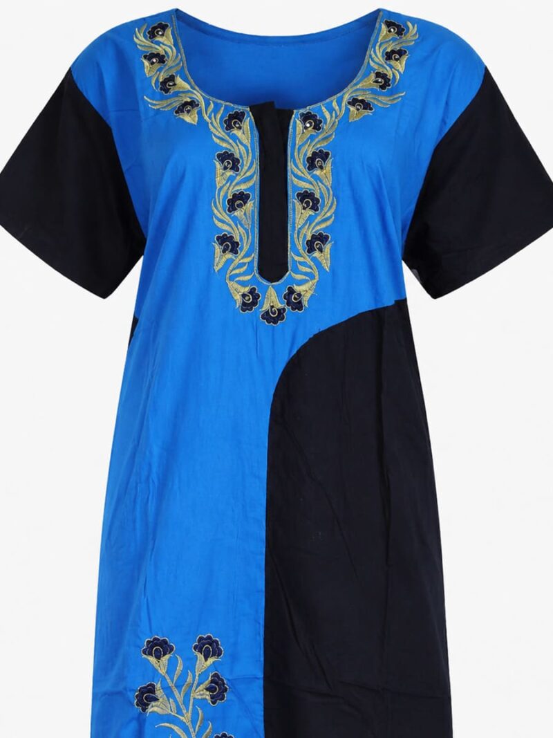 Women's Cotton Embroidery Stone Work Nighty - Blue
