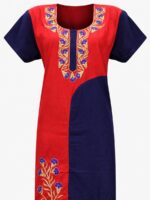 Women's Cotton Embroidery Stone Work Nighty - Red