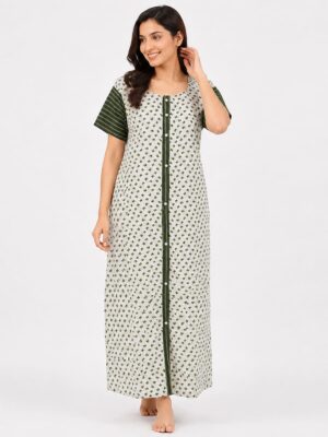 Women’s Front Full Open Cotton Nighty - Pearl