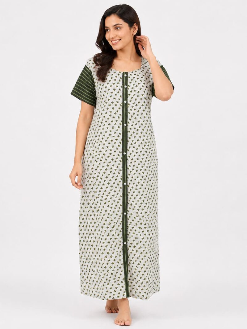 W-NY-406-04-PL-XXL-F Women’s Front Full Open Cotton Nighty - Pearl