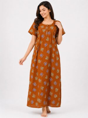 Women's Cotton Feeding Nighty - Tangerine