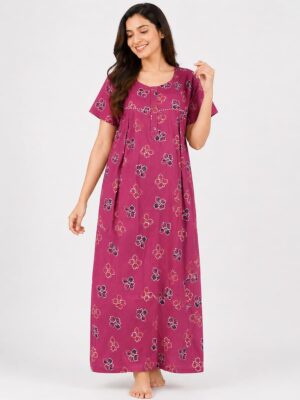 Women's Cotton Feeding Nighty - Terracotta