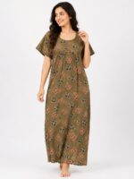 Women's Cotton Feeding Nighty - Light Khaki