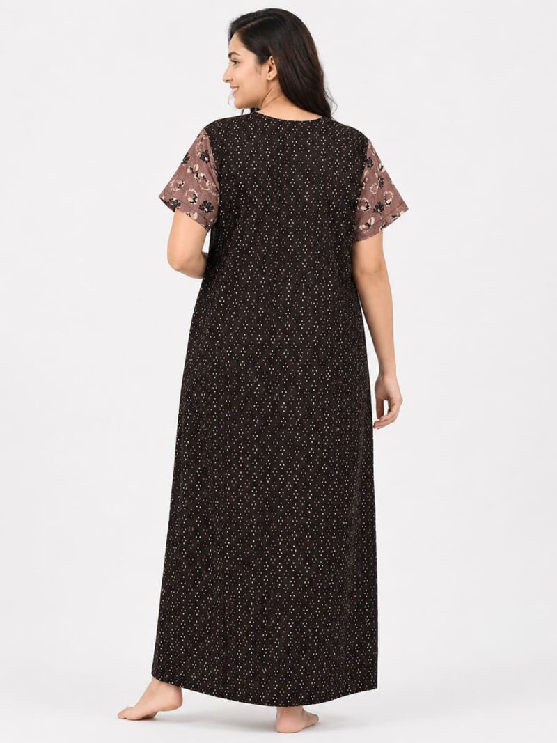 Women’s Front Full Open Cotton Nighty - Coffee