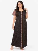 W-NY-410-03-CF-3XL-F Women’s Front Full Open Cotton Nighty - Coffee