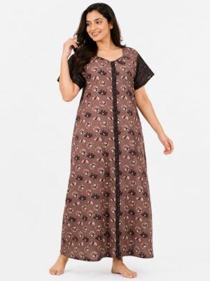 Women’s Front Full Open Cotton Nighty - Clay