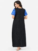 Women’s Front Full Open Cotton Nighty - Black