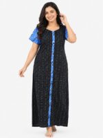Women’s Front Full Open Cotton Nighty - Black
