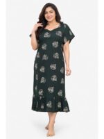 W-NY-418-06-GR-3XL-F Women's Plus Size Cotton Frock Nighty - Green