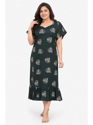 Women's Plus Size Cotton Frock Nighty - Green