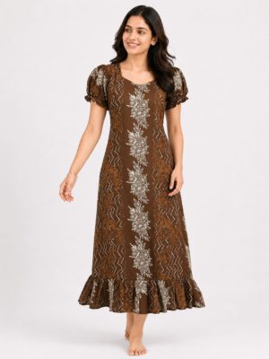 Women's Cotton Frock Nighty - Brown