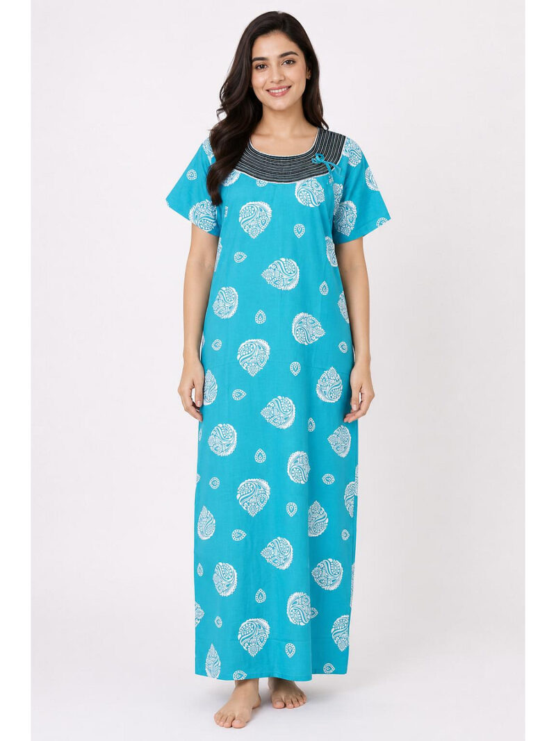 W-NY-439-03-TQ-XXL-F Women's Cotton Printed Nighty - Turquoise