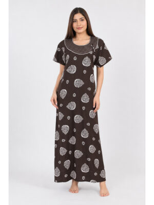 Women's Cotton Printed Nighty - Brown
