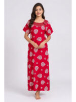 Women's Cotton Printed Nighty - Raspberry