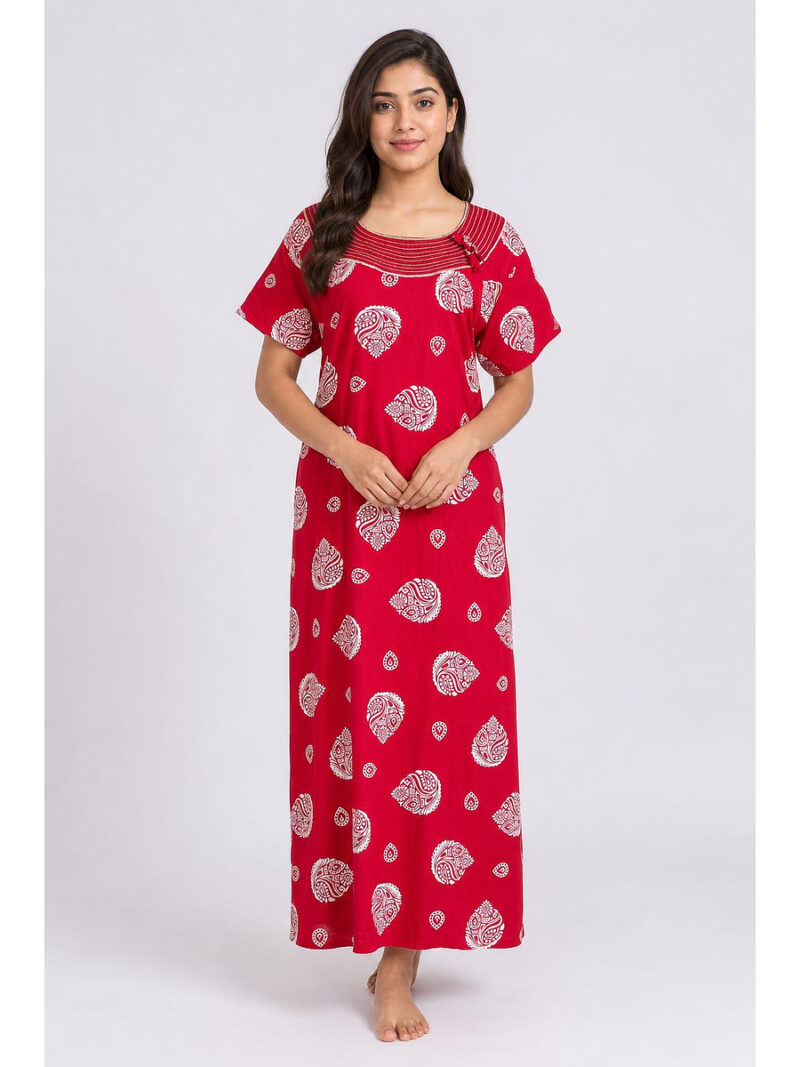 Women's Cotton Printed Nighty - Raspberry