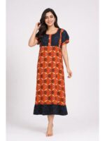W-NY-440-01-OR-XL_front Women's Cotton Zip Frock Nighty - Orange
