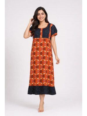 Women's Cotton Zip Frock Nighty - Orange