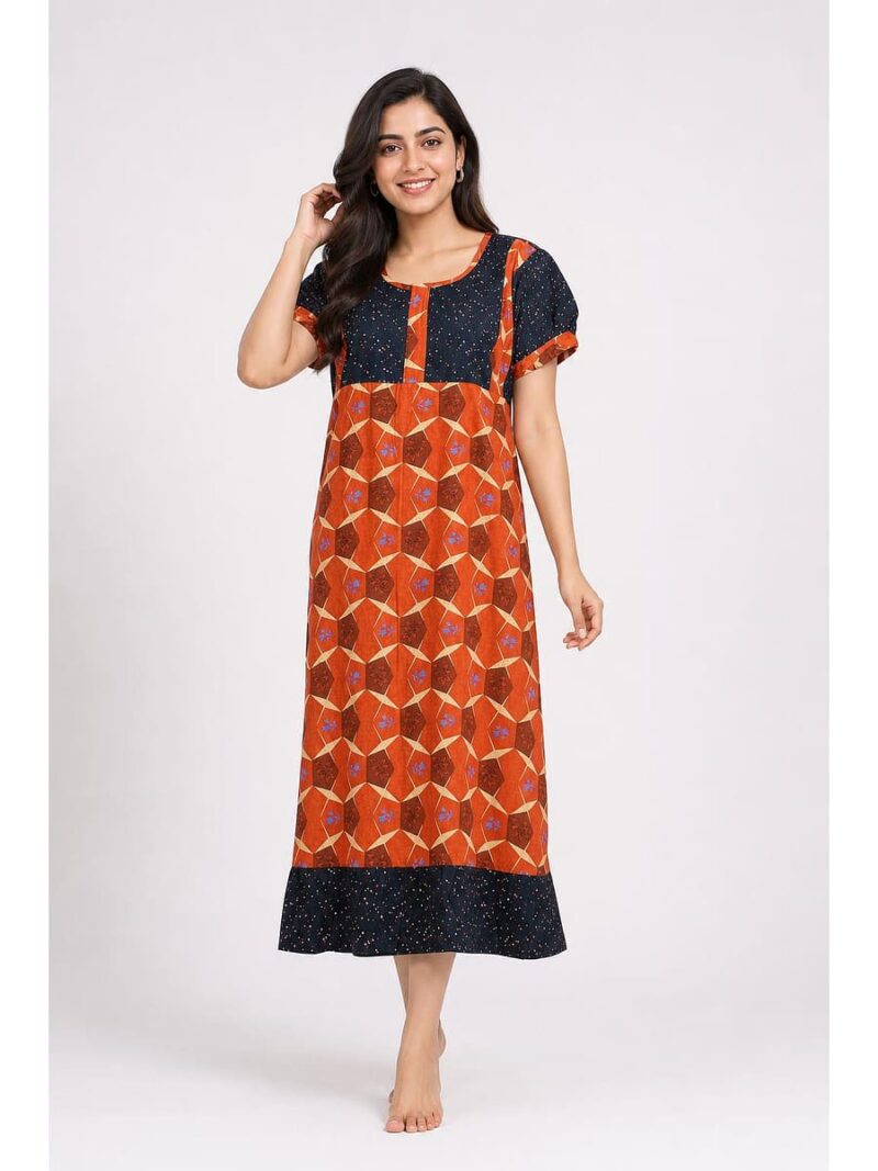 W-NY-440-01-OR-XL_front Women's Cotton Zip Frock Nighty - Orange