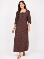 W-NY-441-05-MR-XXL_front Women's Ajrakh Cotton Printed Nighty - Maroon